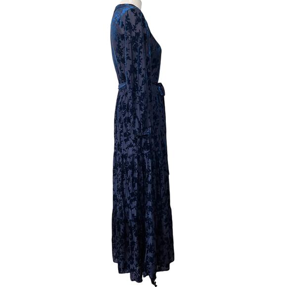 Maison Tara Women's Long Sleeve Velvet Burnout Mock Neck Maxi Dress Blue Sz 8 - Picture 6 of 8
